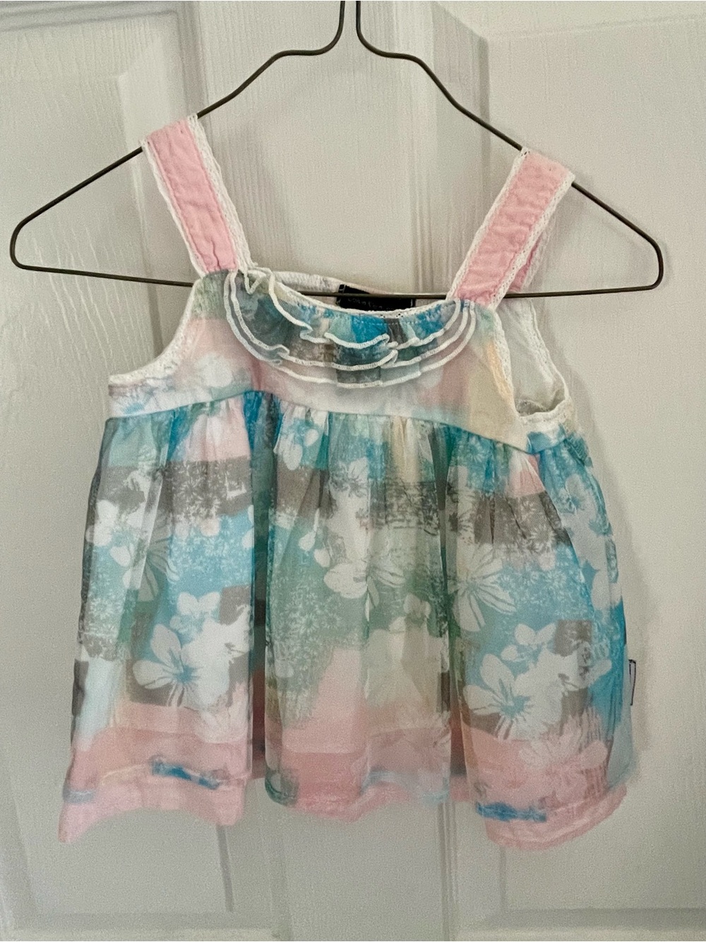 Calvin Klein Jeans Girls Floral Pastel Ruffle Tank - Pink, Blue, Gray